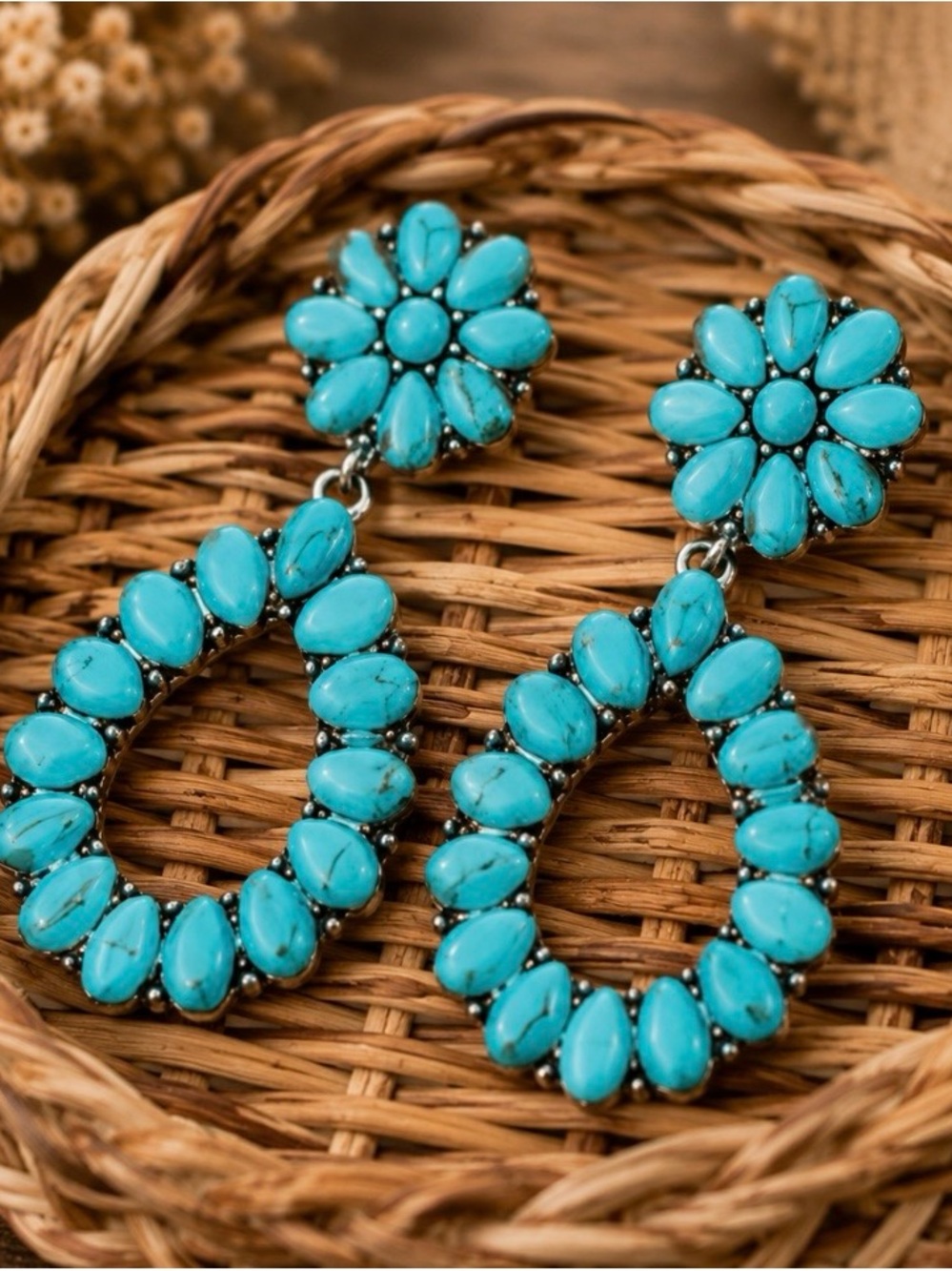 Turquoise Teardrop Dangle Earrings - Women Jewelry - Picture 2 of 3